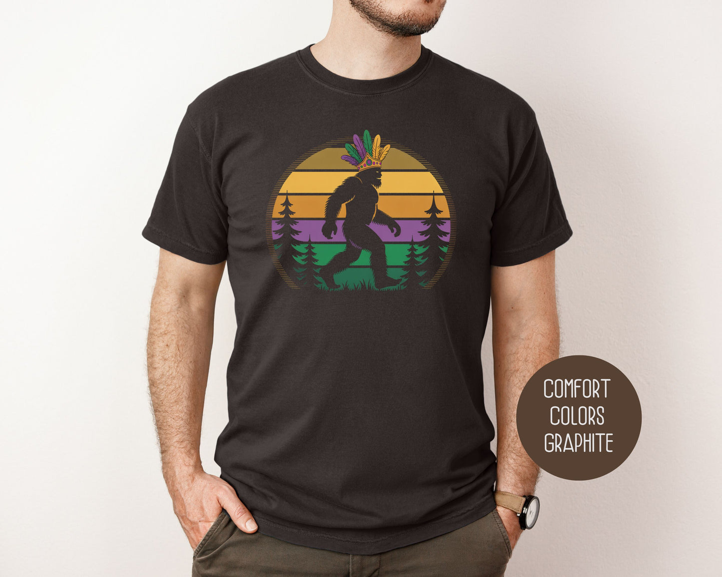Bigfoot Mardi Gras Comfort Colors Shirt T-Shirt  CreativeSpecialTs