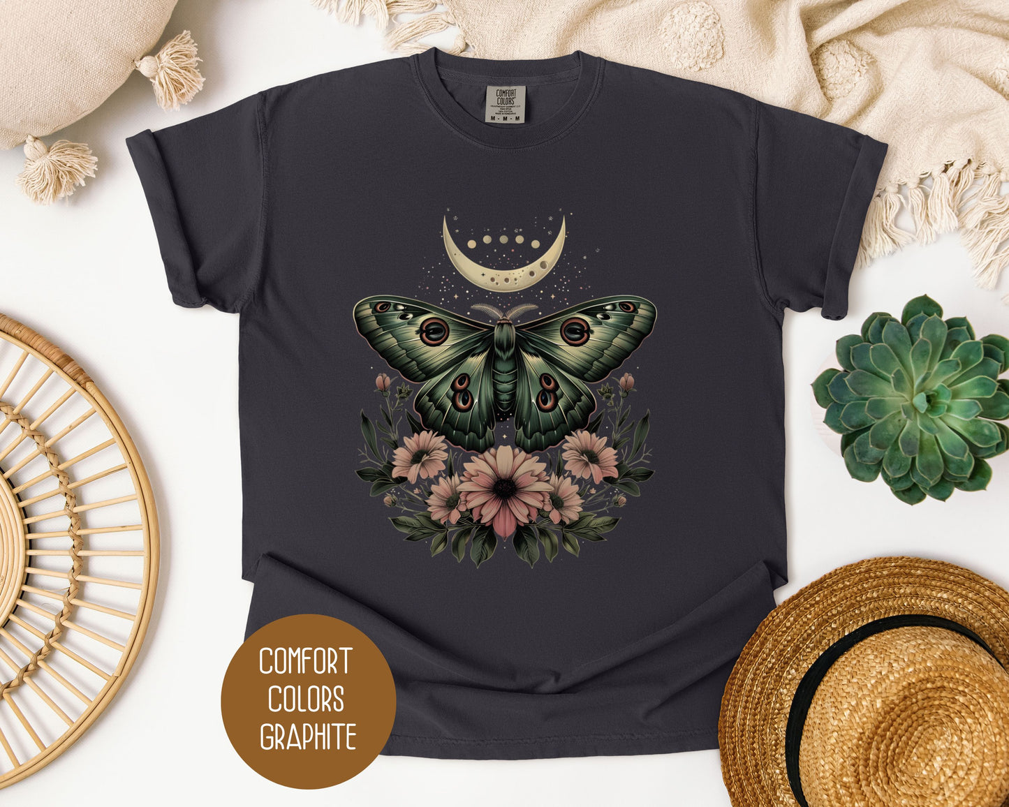 Bohemian Mystic Moon Phase Moth Shirt