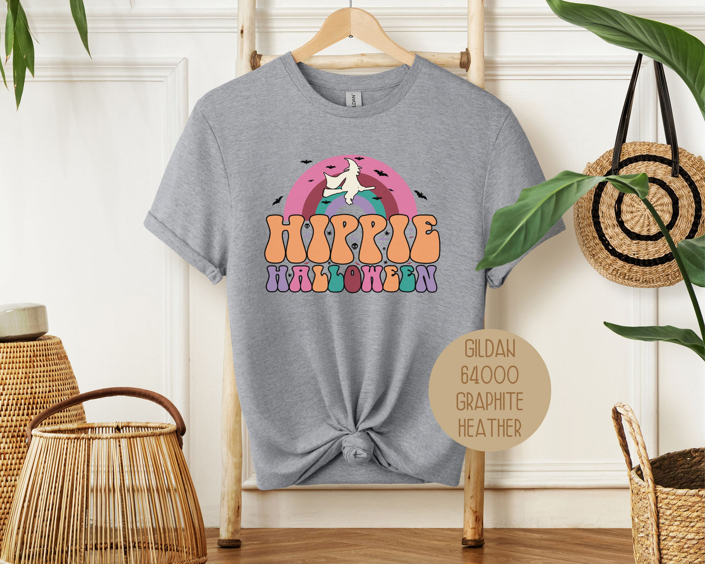 Hippie Halloween Retro Witch Rainbow Shirt