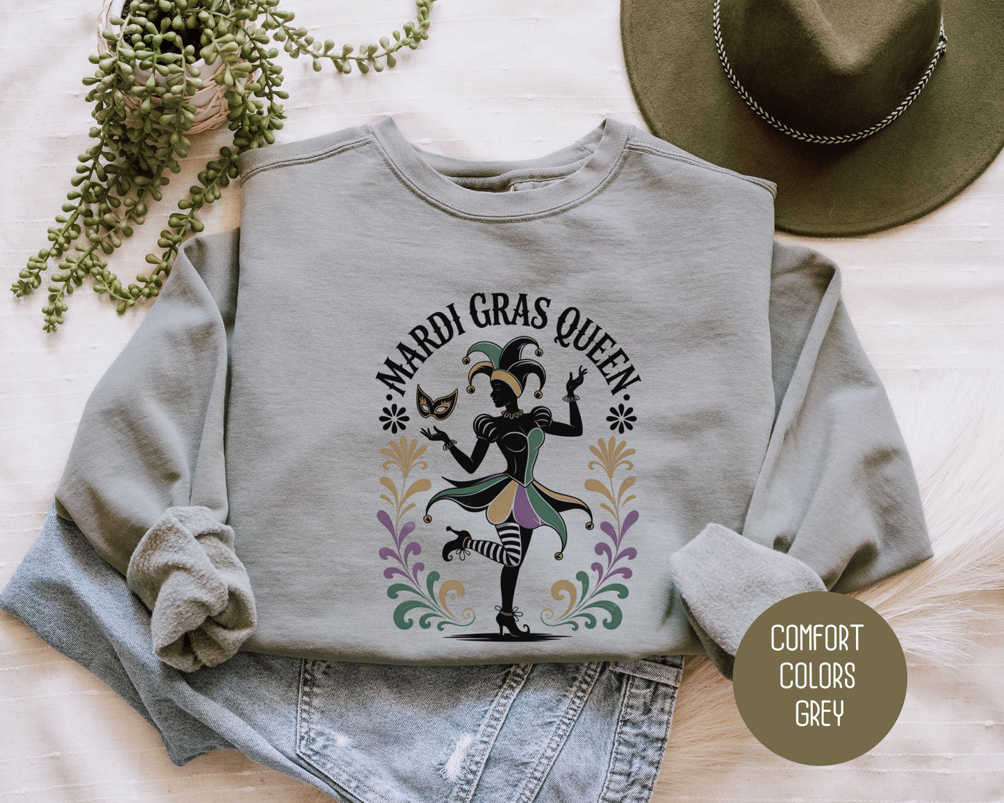 Mardi Gras Queen Comfort Colors Sweatshirt Sweatshirt CreativeSpecialTs