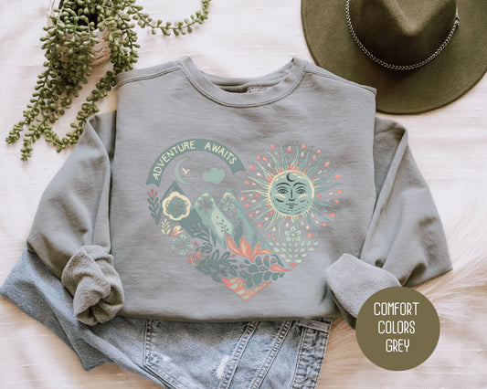 Adventure Awaits Heart Comfort Colors Sweatshirt