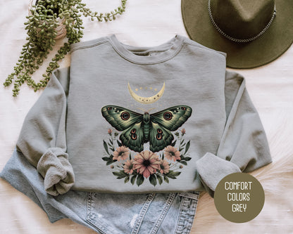 Bohemian Mystic Moon Phase Moth Comfort Colors Sweatshirts