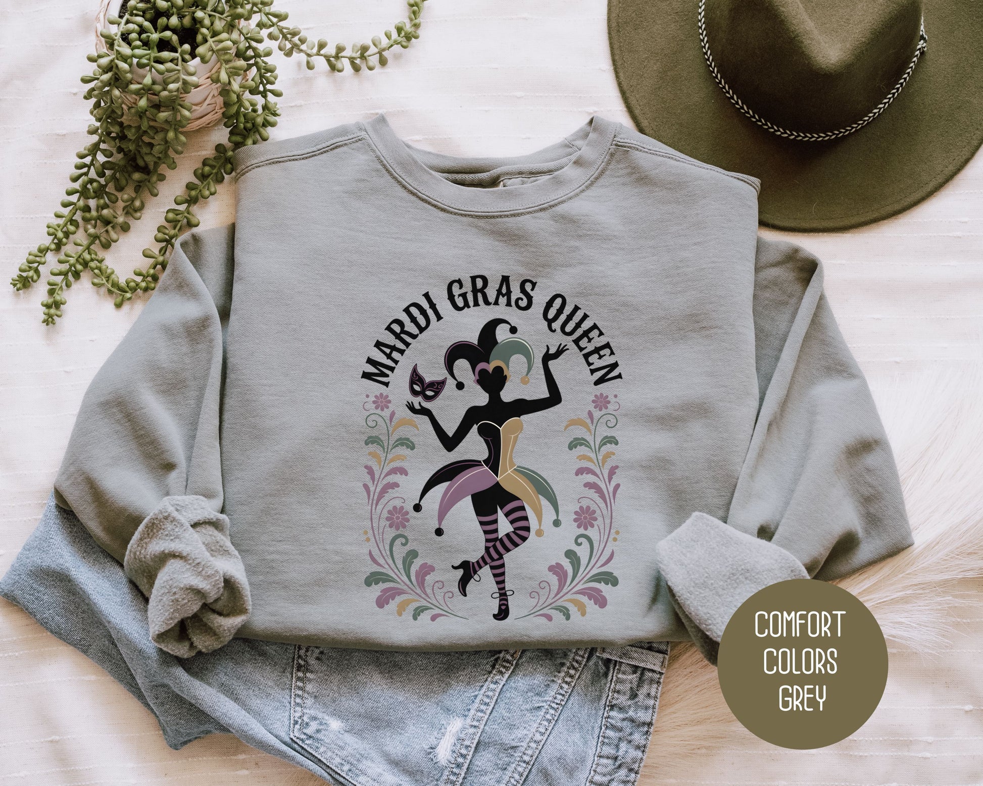 Mardi Gras Queen Comfort Colors Sweatshirt Sweatshirt CreativeSpecialTs