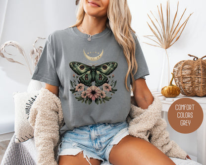 Bohemian Mystic Moon Phase Moth Comfort Colors Shirt