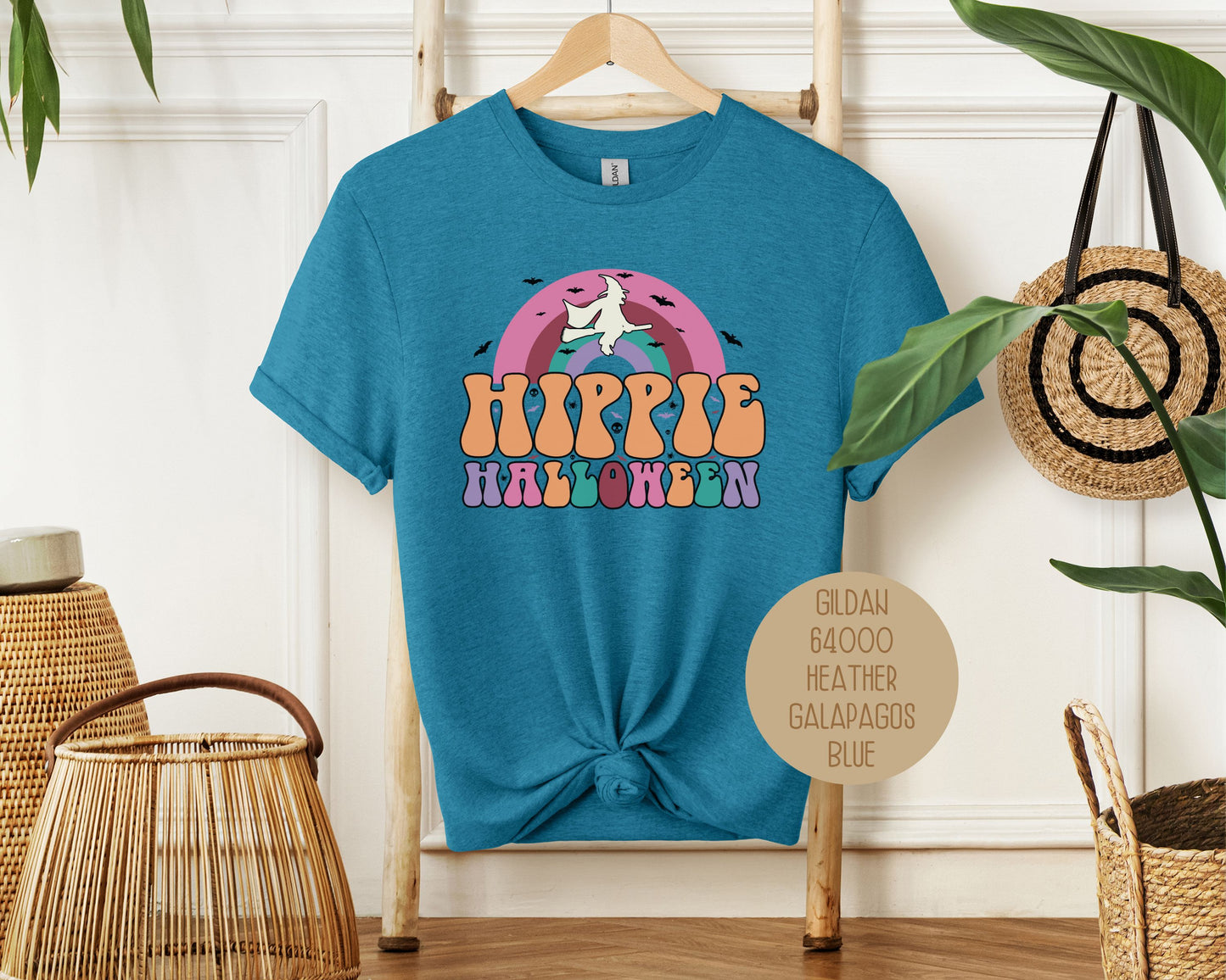 Hippie Halloween Retro Witch Rainbow Shirt