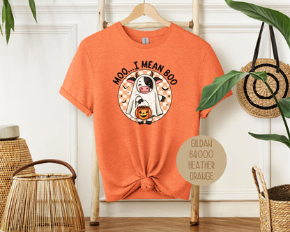 Moo I Mean Boo Retro Ghost Cow Halloween Shirt