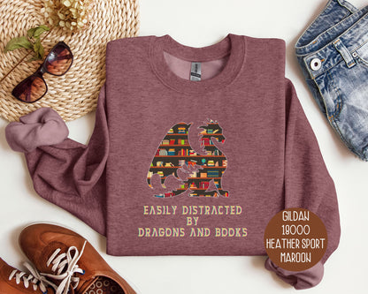 Easily Distracted by Dragons & Books Sweatshirt