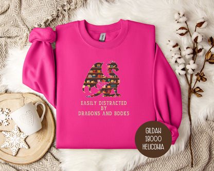 Easily Distracted by Dragons & Books Sweatshirt