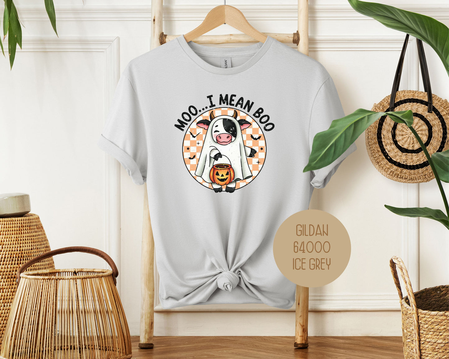 Moo I Mean Boo Retro Ghost Cow Halloween Shirt