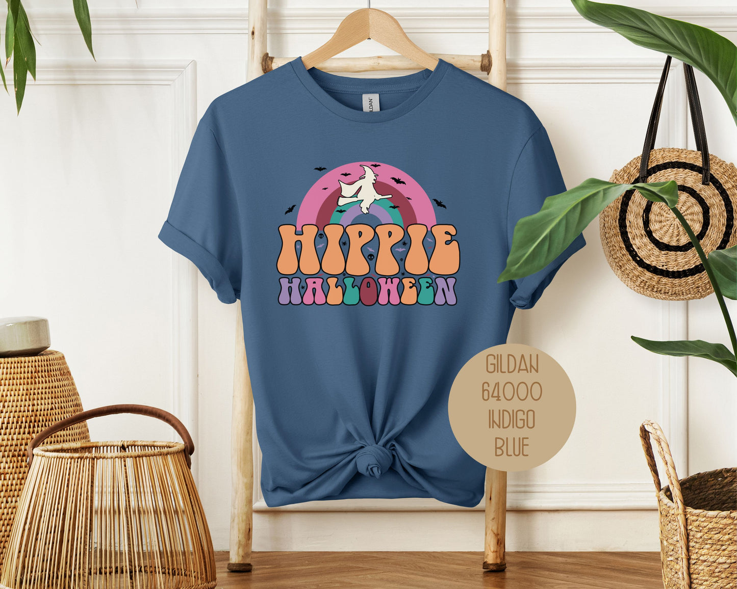 Hippie Halloween Retro Witch Rainbow Shirt