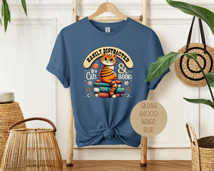Easily Distracted by Cats and Books Shirt
