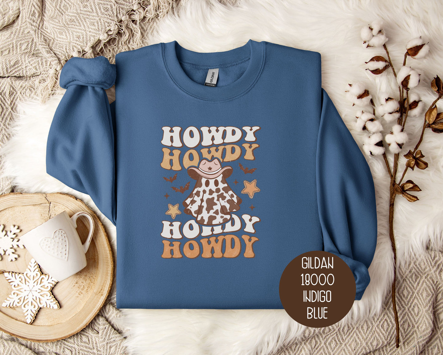 Howdy Howdy Howdy Western Cowgirl Halloween Cute Ghost Shirt, Spooky Season Fall Sweatshirt, Boo Yall Cowboy Ghost Western Gift for Her