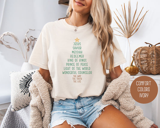 Names of Jesus Christmas Tree Comfort Colors Shirt