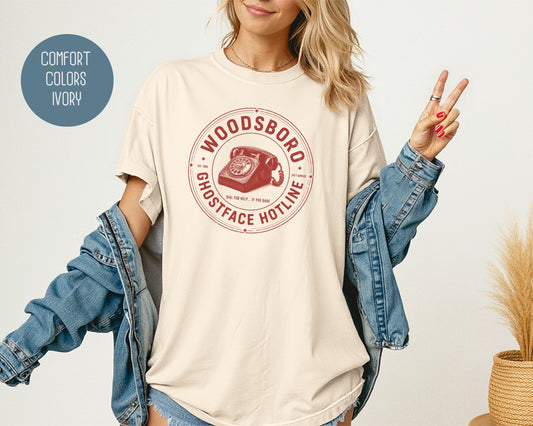 Woodsboro Ghostface Hotline Comfort Colors Shirt T-Shirt  CreativeSpecialTs