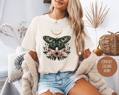 Bohemian Mystic Moon Phase Moth Comfort Colors Shirt