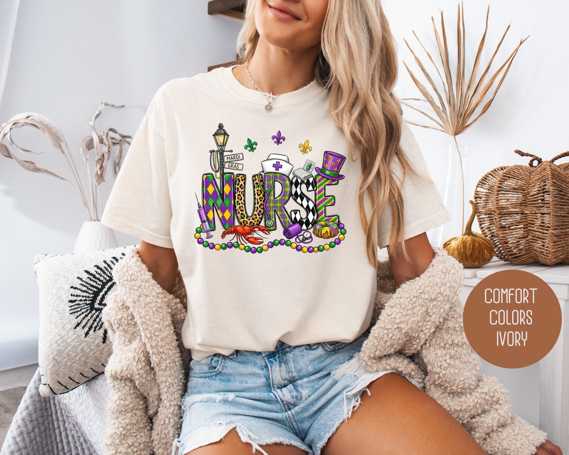 Mardi Gras Nurse Comfort Colors Shirt T-Shirt  CreativeSpecialTs