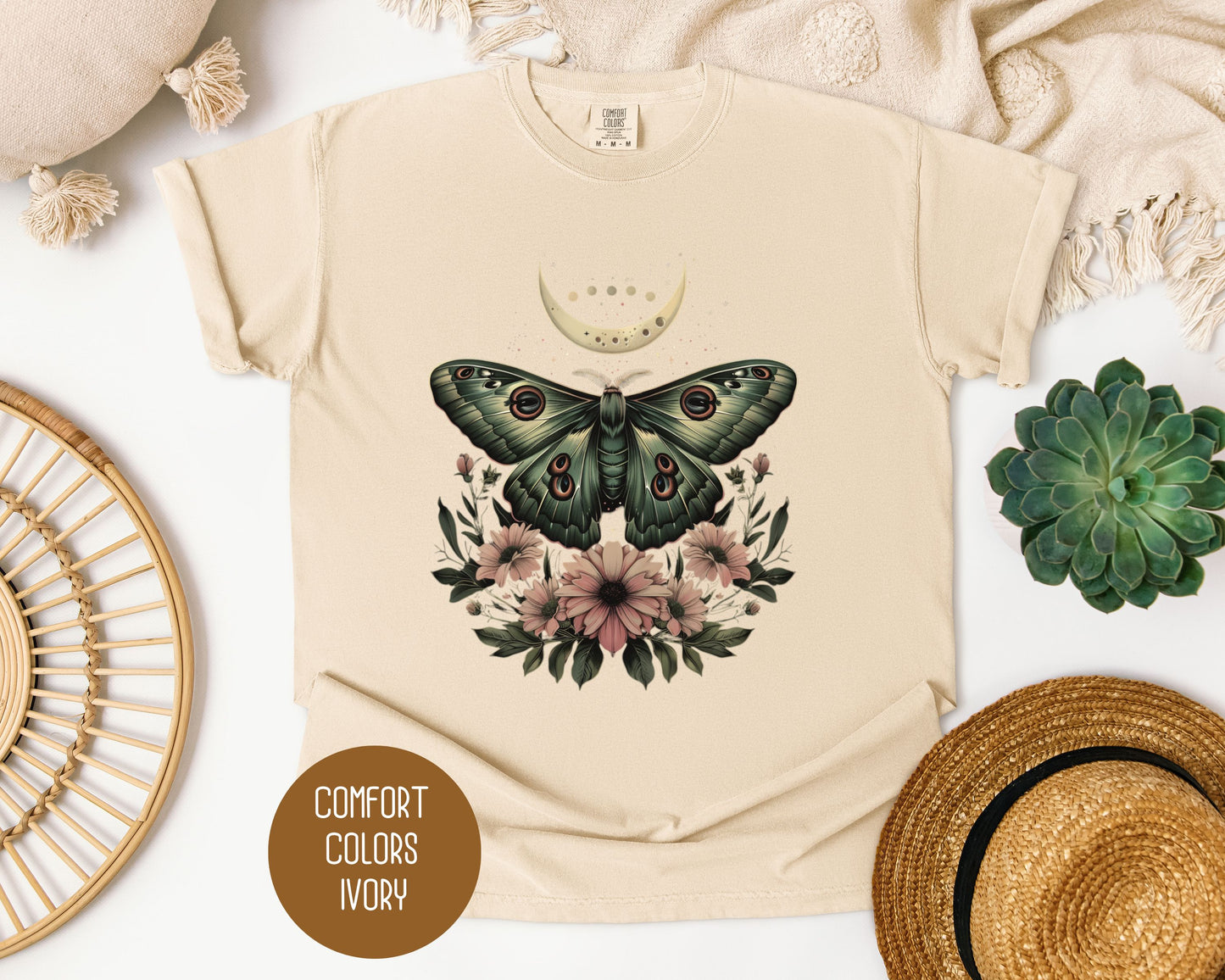 Bohemian Mystic Moon Phase Moth Shirt