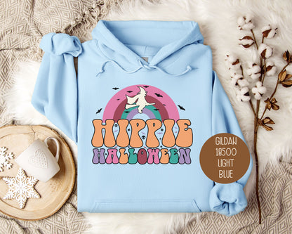 Hippie Halloween Retro Witch Rainbow Hoodie