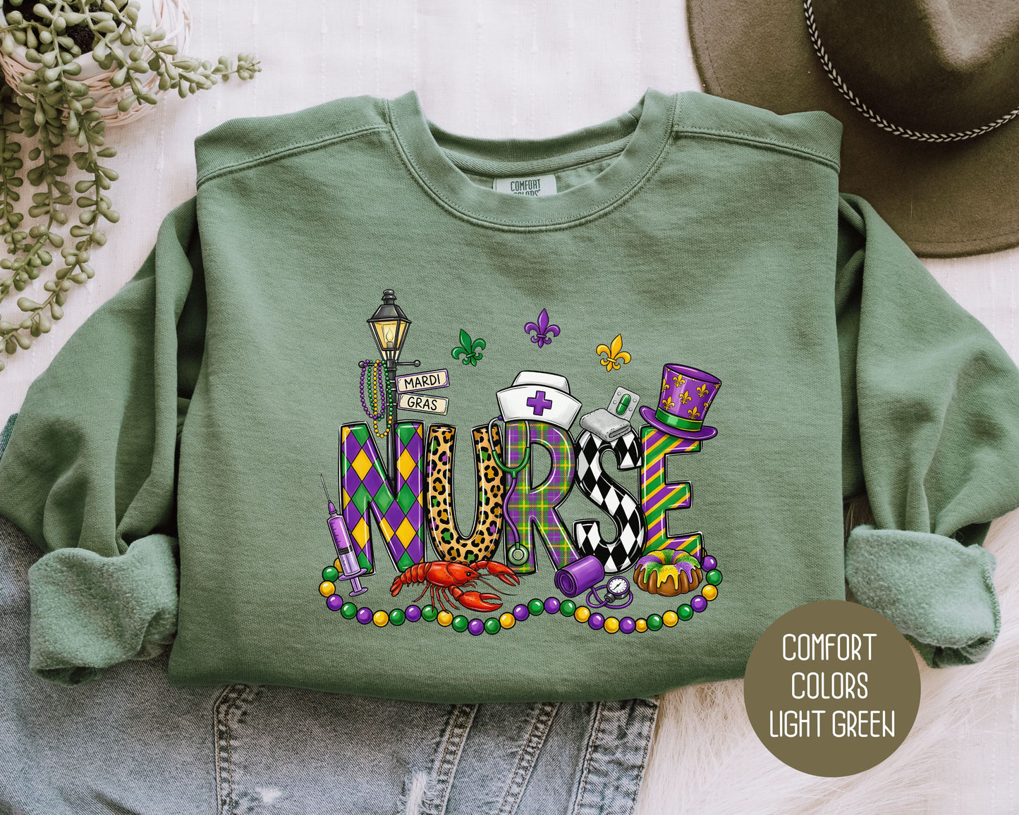 Mardi Gras Nurse Comfort Colors Sweatshirt Sweatshirt  CreativeSpecialTs