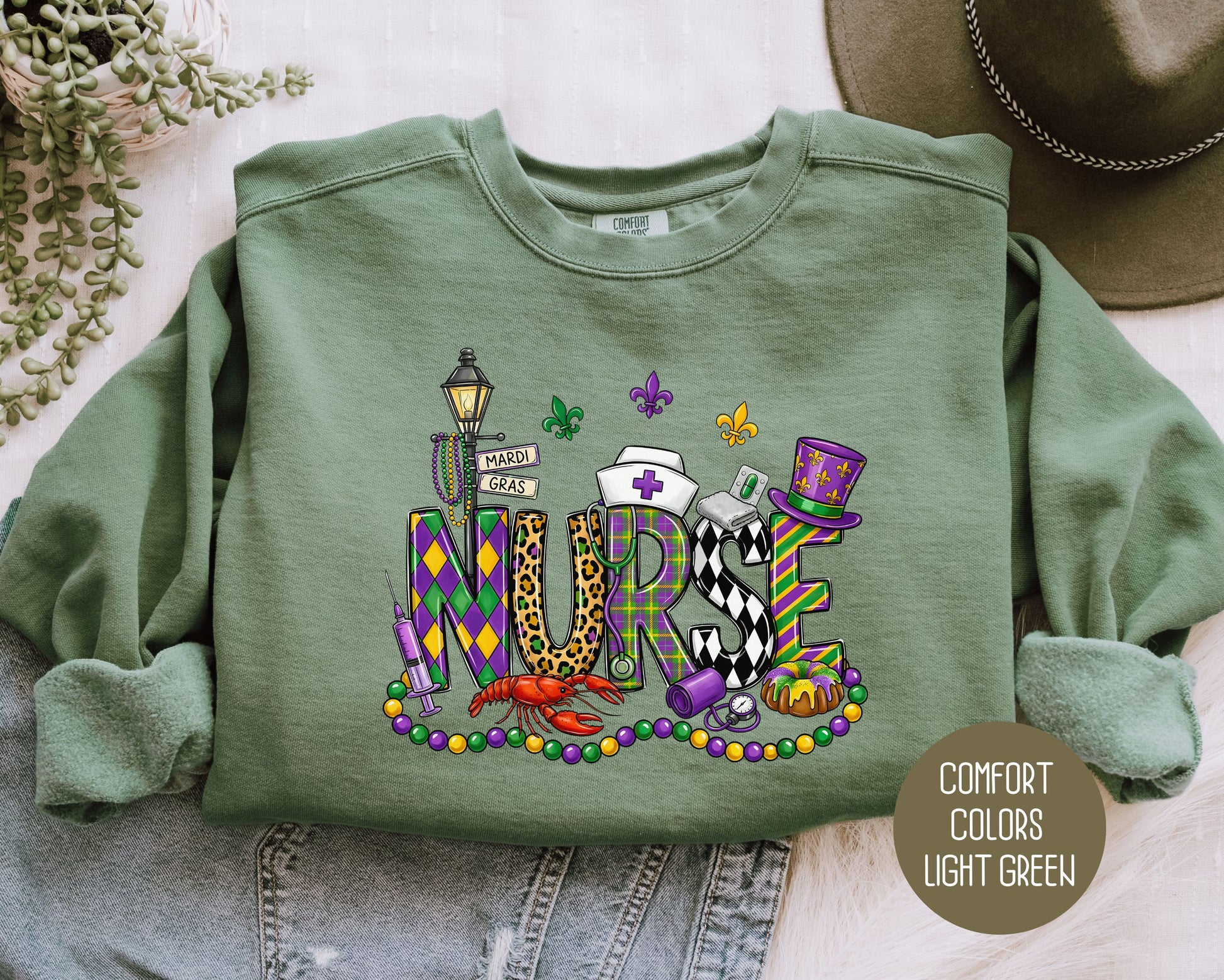 Mardi Gras Nurse Comfort Colors Sweatshirt Sweatshirt  CreativeSpecialTs