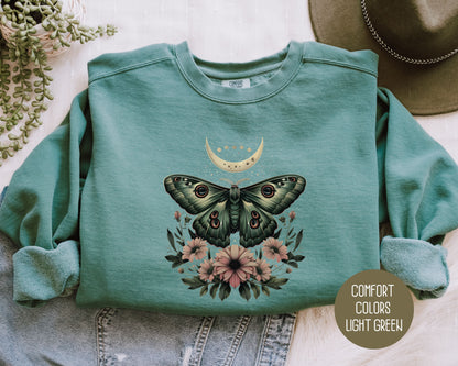 Bohemian Mystic Moon Phase Moth Comfort Colors Sweatshirts