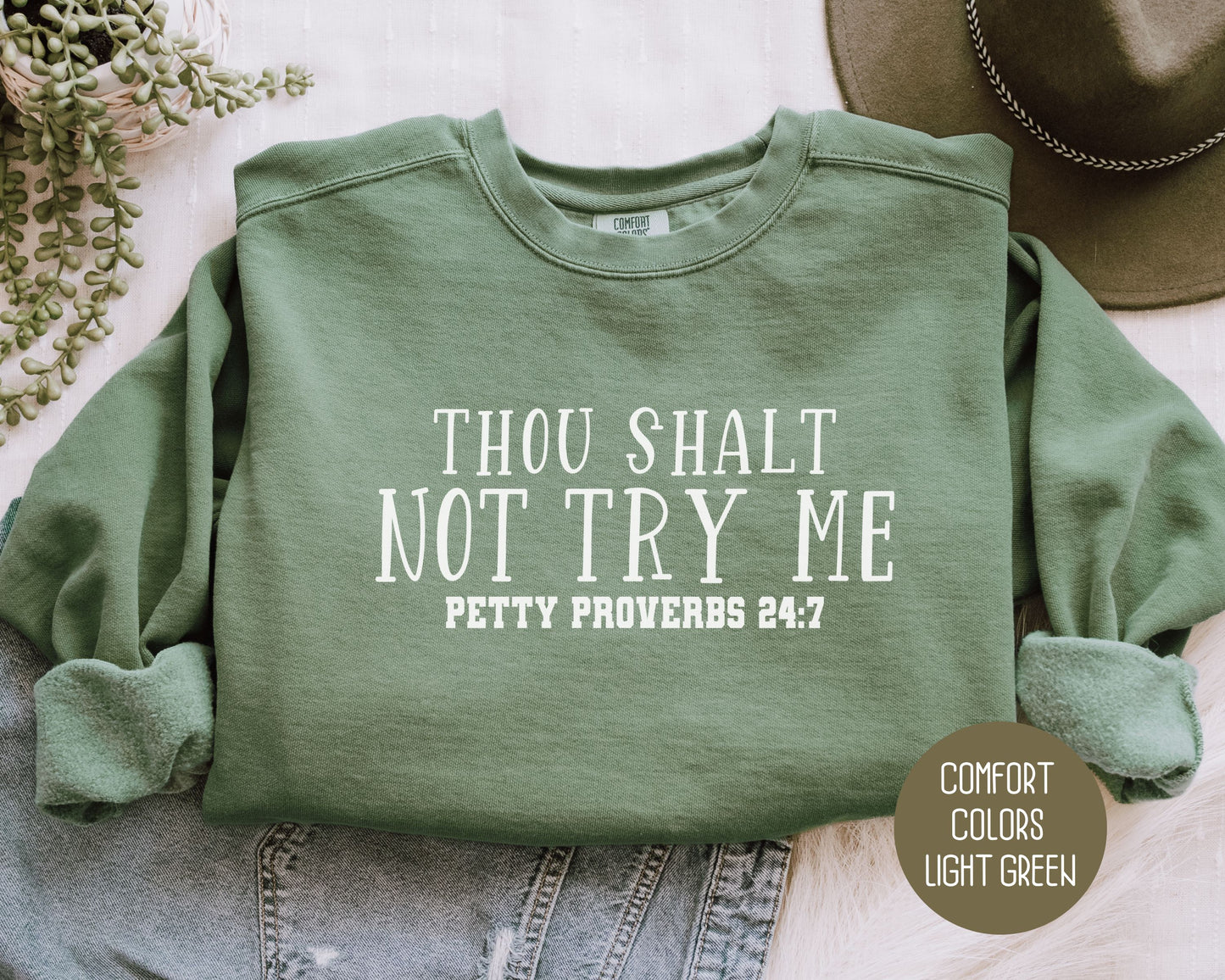 Thou Shalt Not Try Me Petty Proverbs 24:7 Comfort Colors Sweatshirt Sweatshirt  CreativeSpecialTs