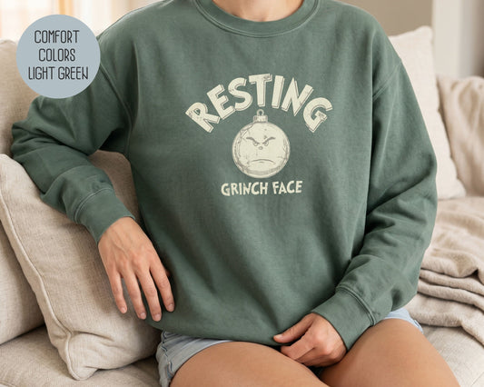 Resting Grinch Face Comfort Colors Sweatshirt Sweatshirt  CreativeSpecialTs