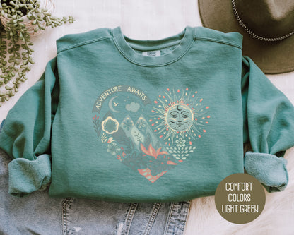 Adventure Awaits Heart Comfort Colors Sweatshirt