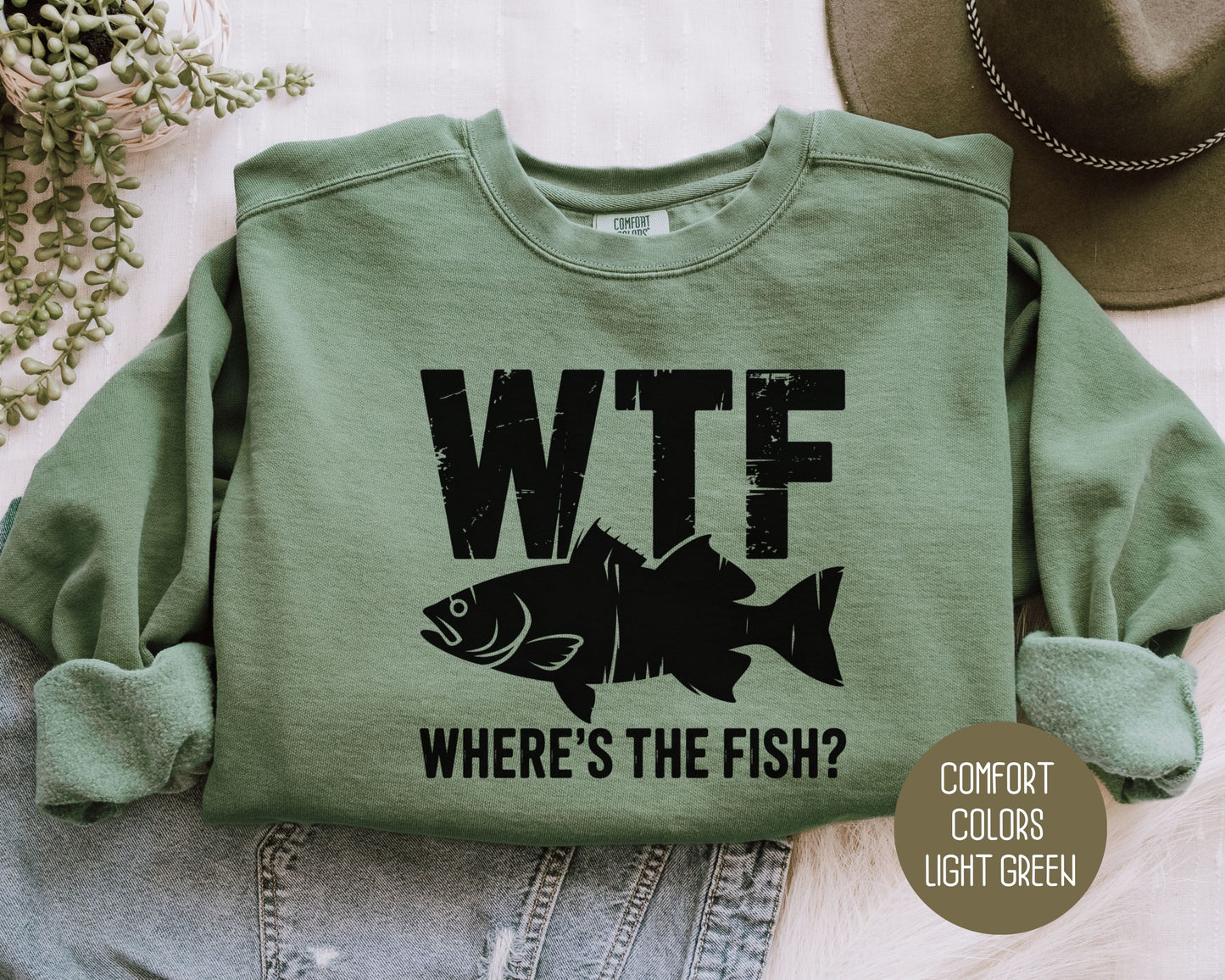 WTF Where's The Fish Comfort Colors Sweatshirt Sweatshirt  CreativeSpecialTs