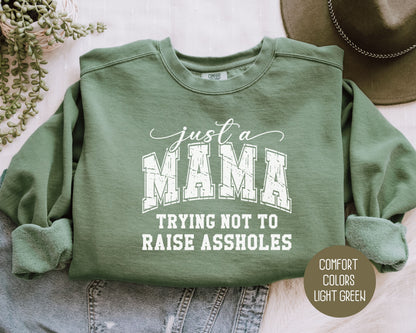 Just a Mama Trying Not To Raise Assholes Comfort Colors Sweatshirt Sweatshirt  CreativeSpecialTs