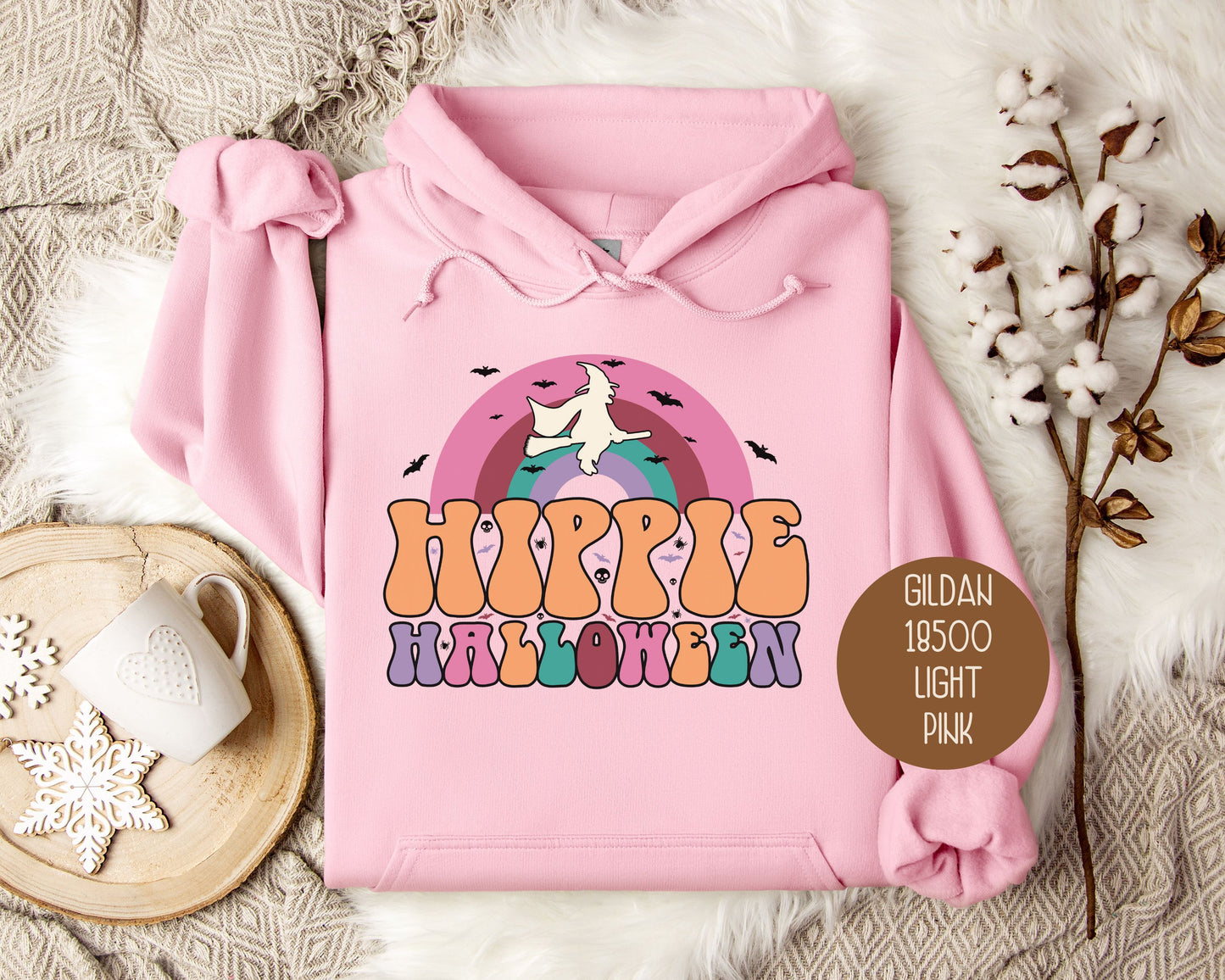 Hippie Halloween Retro Witch Rainbow Hoodie