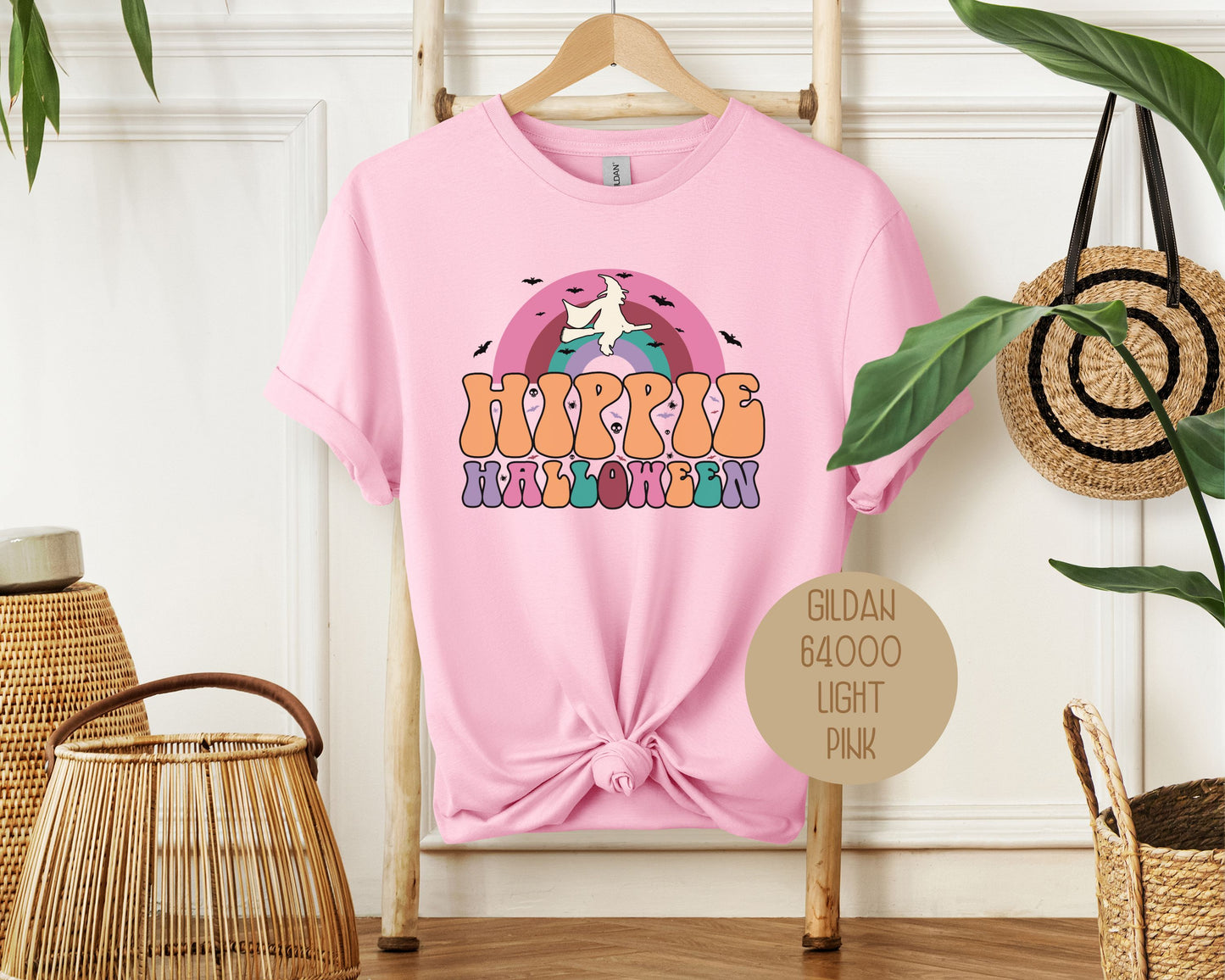 Hippie Halloween Retro Witch Rainbow Shirt