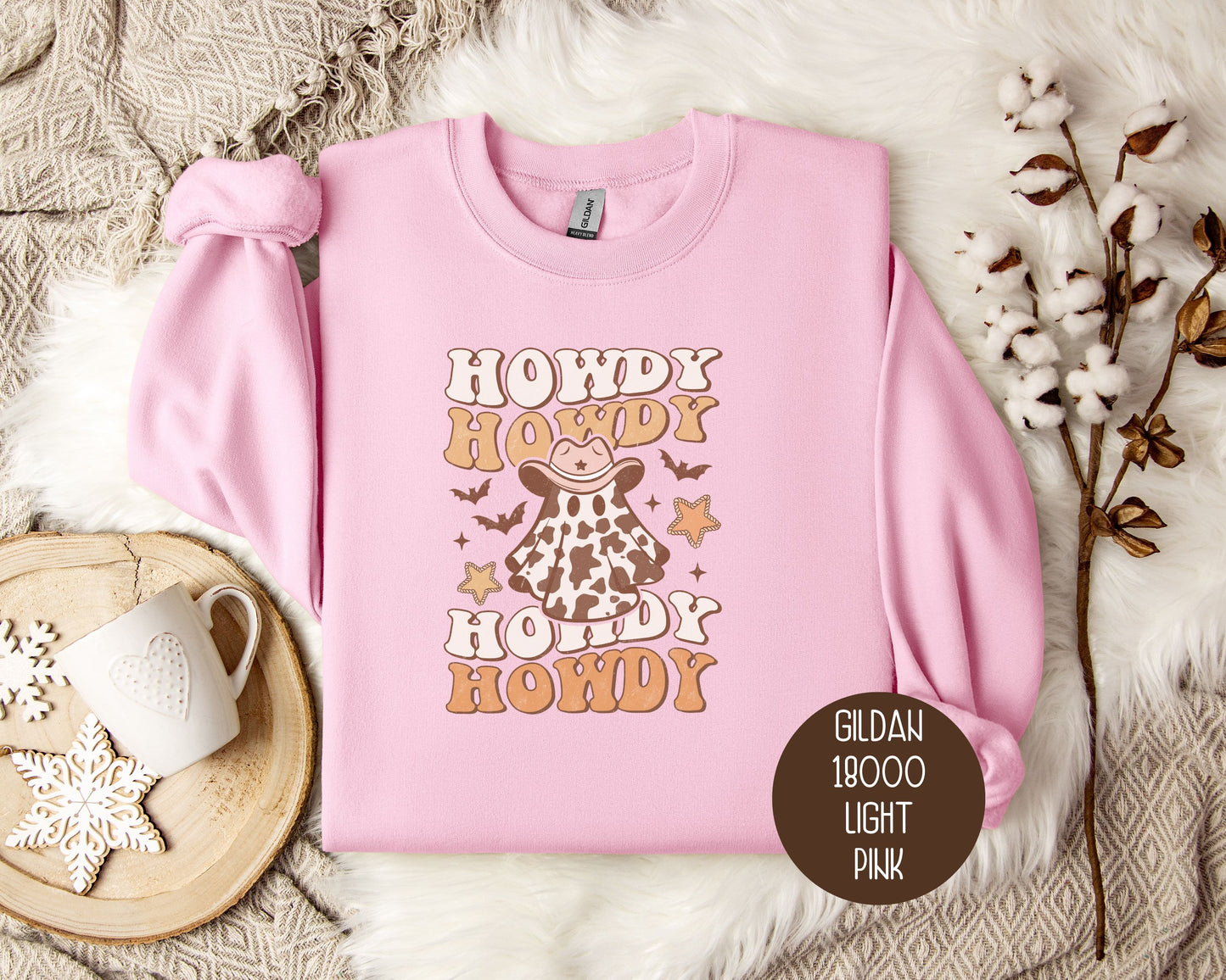 Howdy Howdy Howdy Western Cowgirl Halloween Cute Ghost Shirt, Spooky Season Fall Sweatshirt, Boo Yall Cowboy Ghost Western Gift for Her