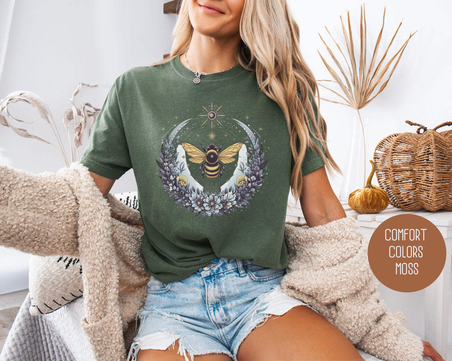 Boho Celestial Floral Bee Comfort Colors Shirt