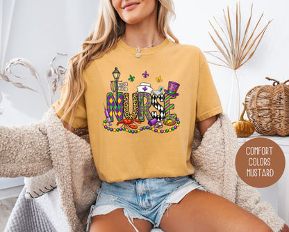 Mardi Gras Nurse Comfort Colors Shirt T-Shirt  CreativeSpecialTs