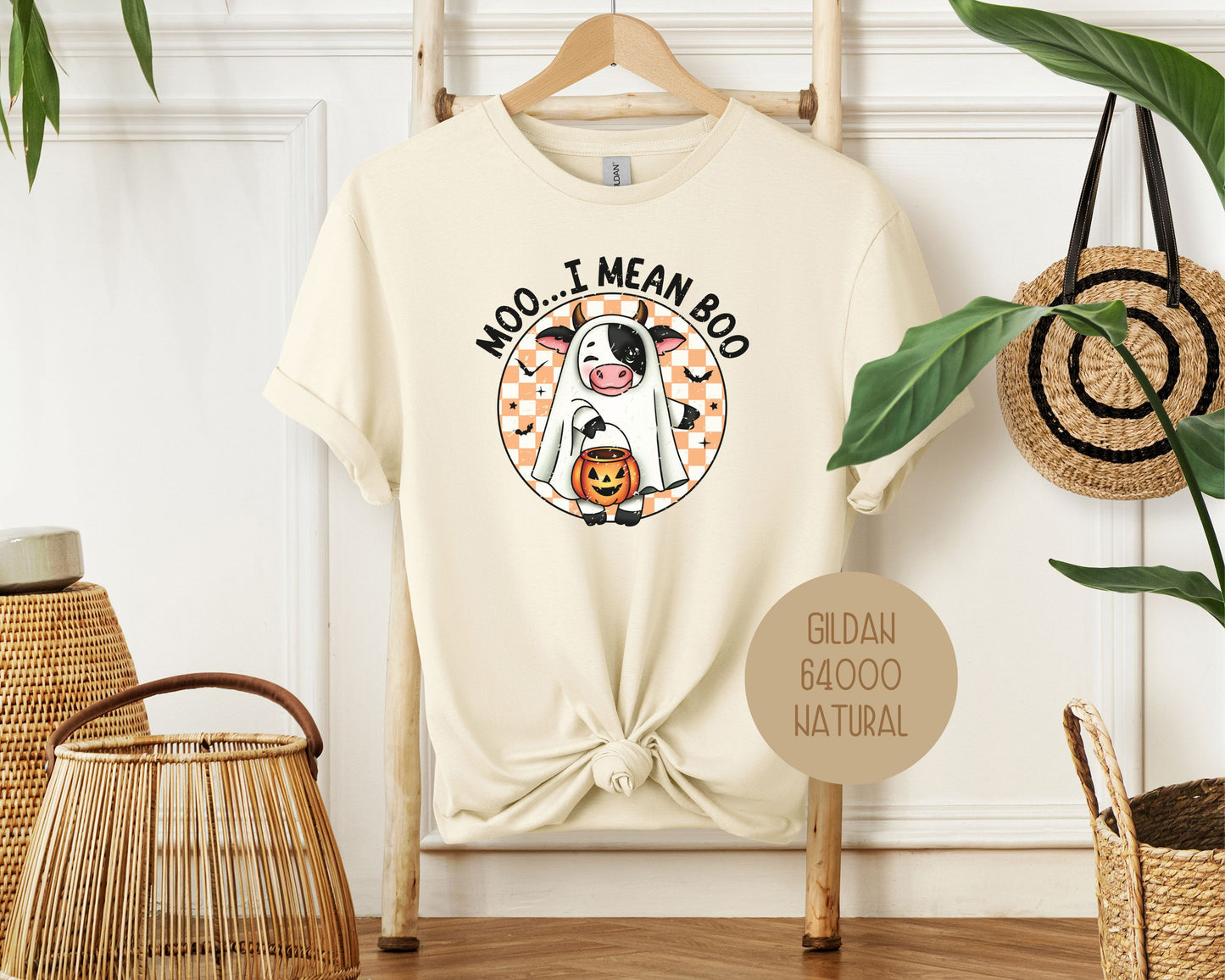 Moo I Mean Boo Retro Ghost Cow Halloween Shirt