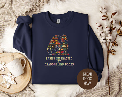 Easily Distracted by Dragons & Books Sweatshirt