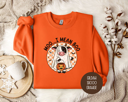 Moo I Mean Boo Retro Ghost Cow Halloween Sweatshirt