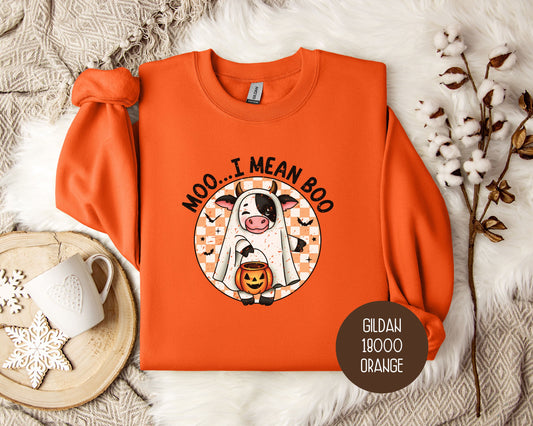 Moo I Mean Boo Retro Ghost Cow Halloween Sweatshirt