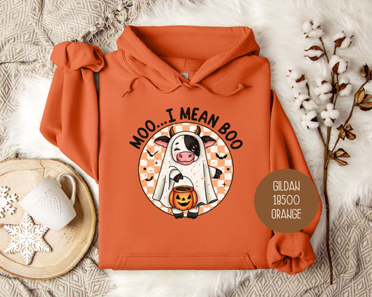 Moo I Mean Boo Retro Ghost Cow Halloween Hoodie