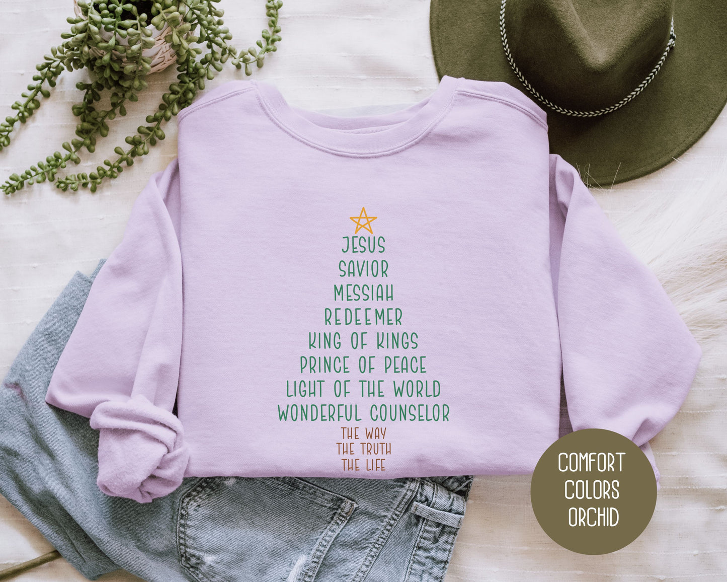 Names of Jesus Christmas Tree Comfort Colors Sweatshirt
