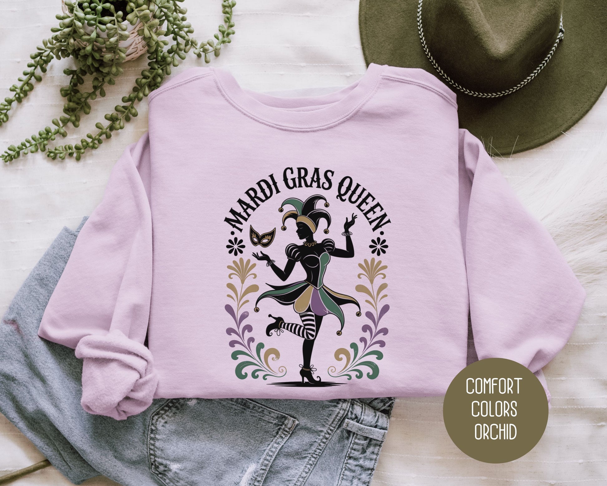 Mardi Gras Queen Comfort Colors Sweatshirt Sweatshirt CreativeSpecialTs