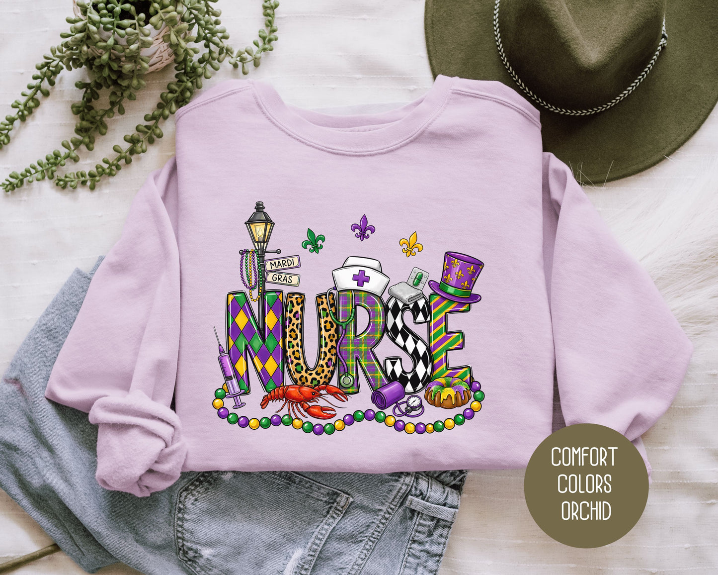 Mardi Gras Nurse Comfort Colors Sweatshirt Sweatshirt  CreativeSpecialTs