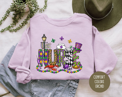 Mardi Gras Nurse Comfort Colors Sweatshirt Sweatshirt  CreativeSpecialTs