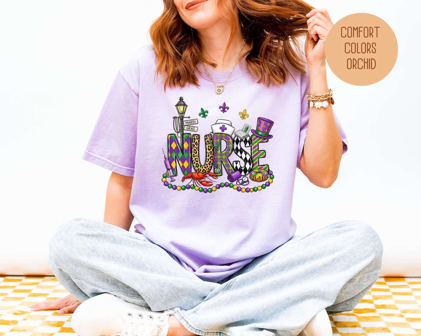 Mardi Gras Nurse Comfort Colors Shirt T-Shirt  CreativeSpecialTs