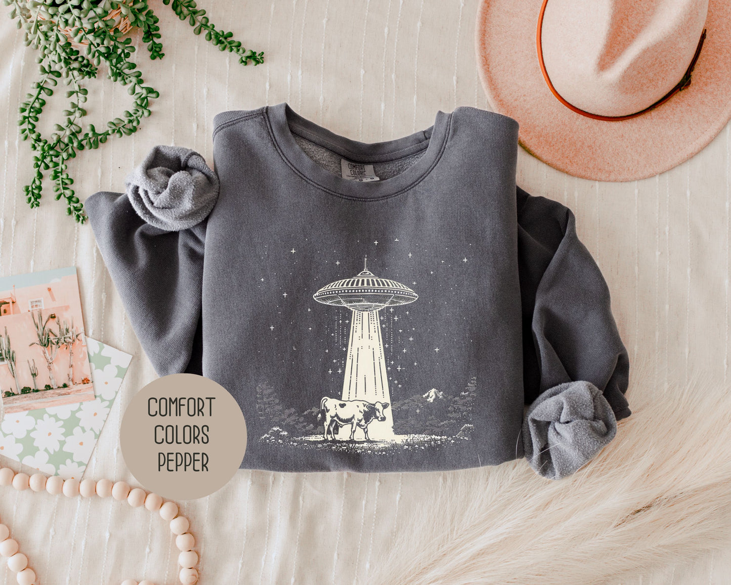 Cow UFO Abduction Comfort Colors Sweatshirt