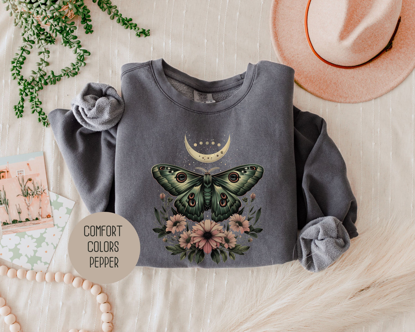 Bohemian Mystic Moon Phase Moth Sweatshirt