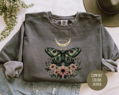 Bohemian Mystic Moon Phase Moth Comfort Colors Sweatshirts