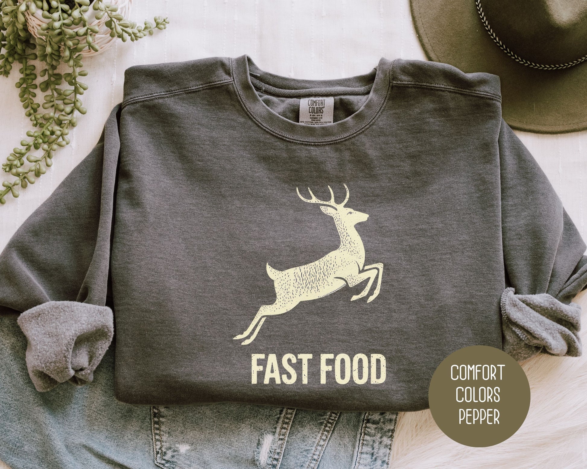 Fast Food Deer Hunting Comfort Colors Sweatshirt Sweatshirt  CreativeSpecialTs