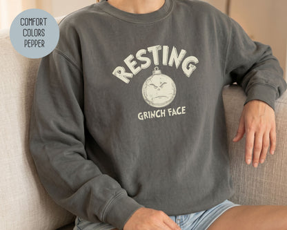 Resting Grinch Face Comfort Colors Sweatshirt Sweatshirt  CreativeSpecialTs